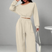 Ensemble Cria Luxe | Gebreide Tweedelige Lounge Set avec Strikdetail