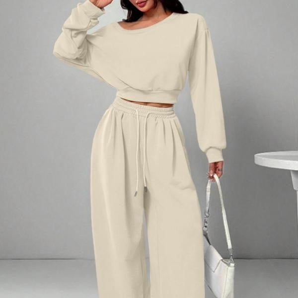 Ensemble Cria Luxe | Gebreide Tweedelige Lounge Set avec Strikdetail