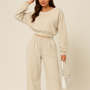 Ensemble Cria Luxe | Gebreide Tweedelige Lounge Set avec Strikdetail